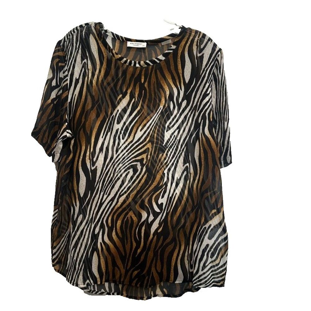 Equipment Femme Riley Tee Large Silk Short Sleeve Blouse Zebra‎ Print Designer